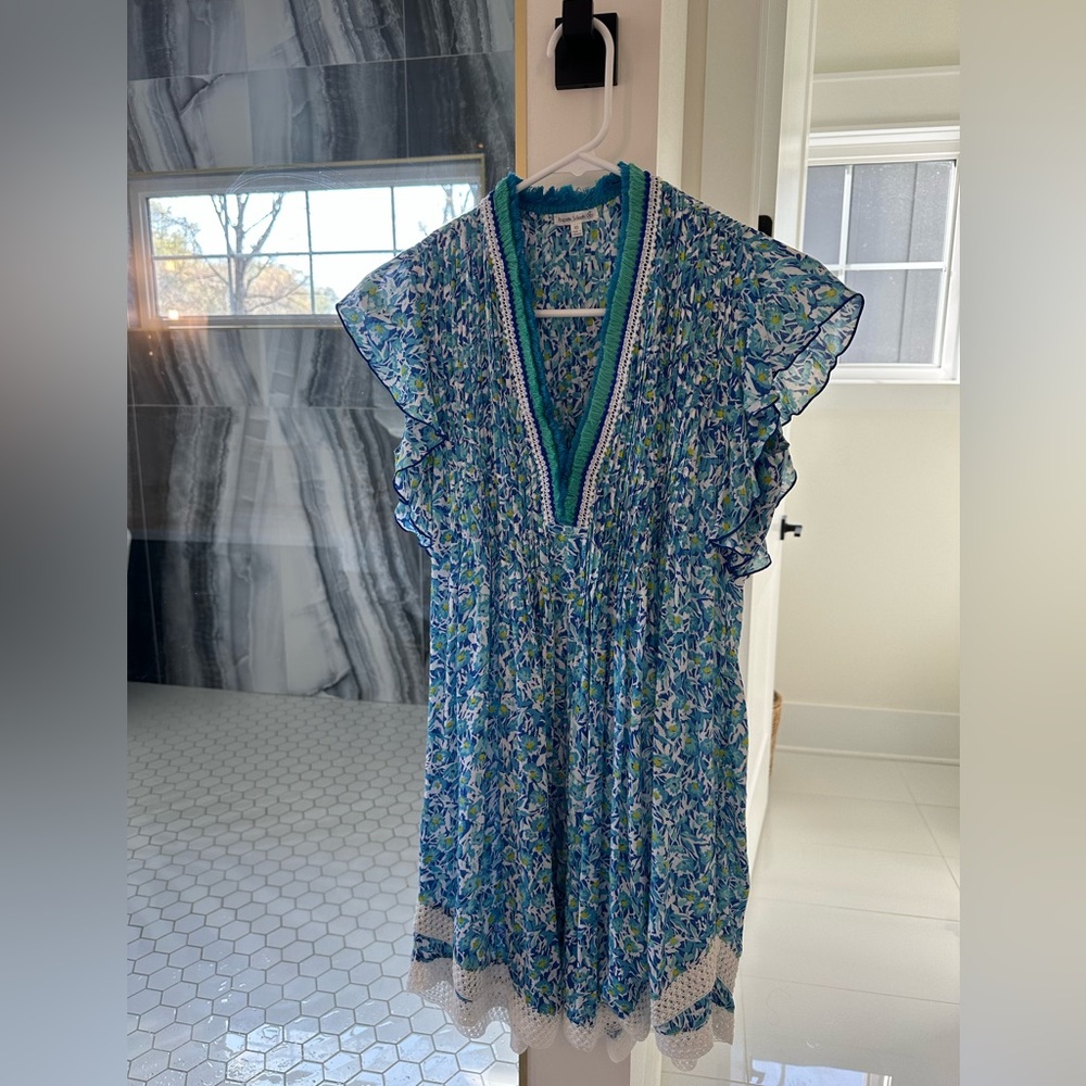 NWOT Poupette St. Barth XS Sasha Dress (Blue Ocean Flowers)